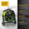 XPOWER FC-200 Multipurpose 13” Pro Air Circulator Utility Fan - Water Damage Restoration – 1300 CFM, 115V