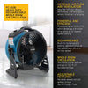 XPOWER FC-150B Dual Power Corded/Cordless Rechargeable Brushless DC Motor Whole Room Air Circulator - Water Damage Restoration – Fan, 1000 CFM, 115V