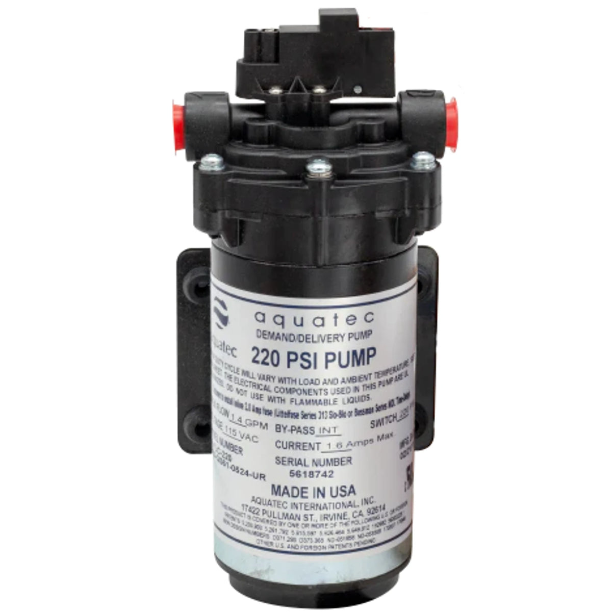 Mosquito 500-0032 Aquatec Solution Pump - 220 PSI, Extractor