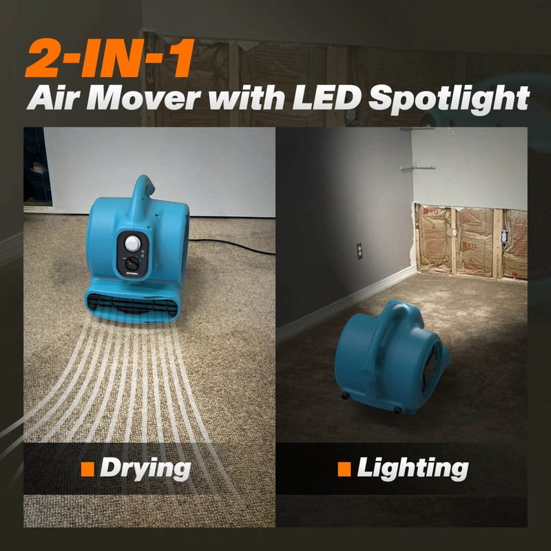 XPOWER P-230L 1/4 HP Mini Air Mover with LED Spotlight - US Cleaning Tools
