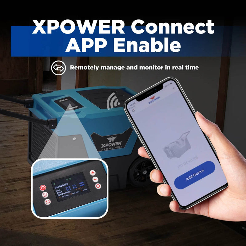 XPOWER XD-130Li Low Grain Refrigerant LGR Dehumidifier with Bluetooth & Automatic Pump - US Cleaning Tools