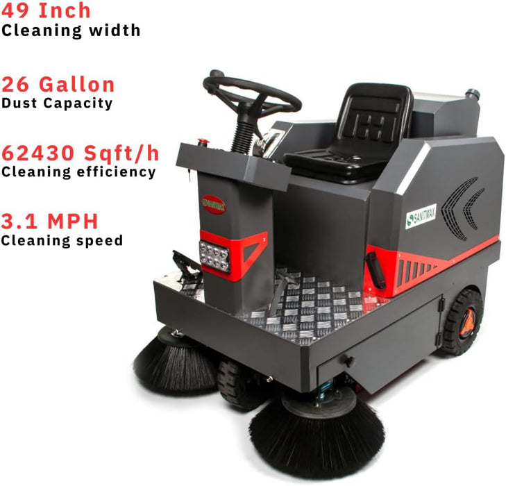 SM1250+ 49" Ride-on Industrial Floor Sweeper,  69000 Sqft/h, 3.5 hr Fast Charging Lithium Battery