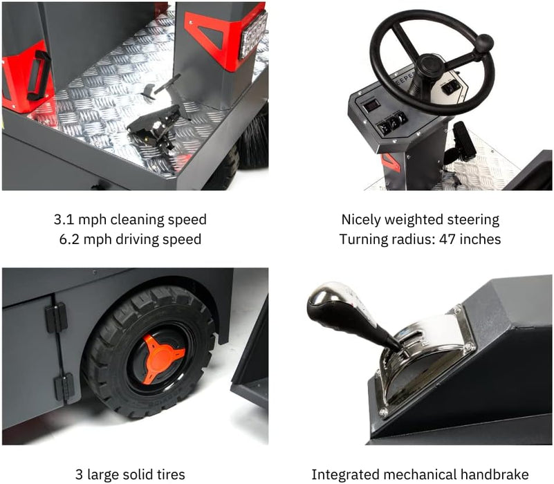 SM1250+ 49" Ride-on Industrial Floor Sweeper,  69000 Sqft/h, 3.5 hr Fast Charging Lithium Battery