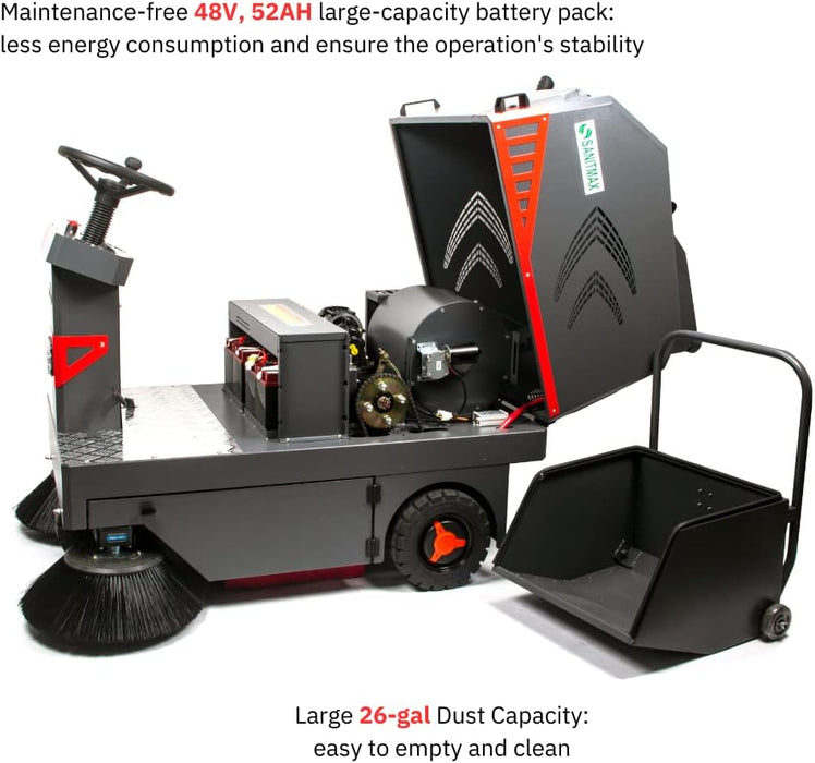 SM1250+ 49" Ride-on Industrial Floor Sweeper,  69000 Sqft/h, 3.5 hr Fast Charging Lithium Battery