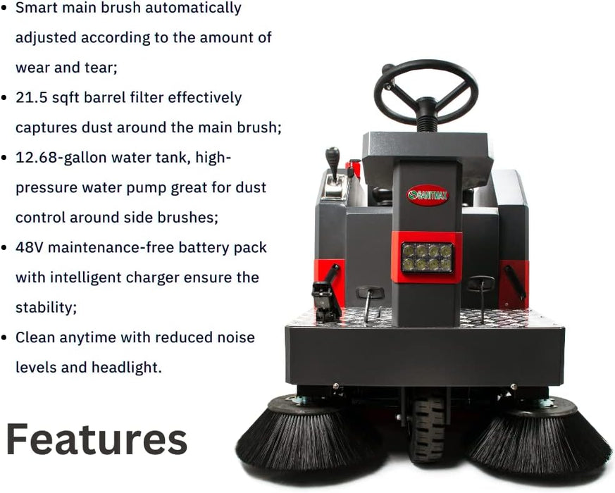 SM1250+ 49" Ride-on Industrial Floor Sweeper,  69000 Sqft/h, 3.5 hr Fast Charging Lithium Battery