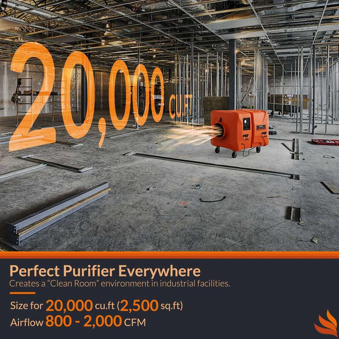 Purisystems 2000 CFM Commercial Air Scrubber with UV-C Light, 3 Stage Air Cleaner for Water & Fire Damage Restoration | PuriCare S2 UV