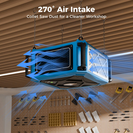 ALORAIR 270° Intake Air Filtration Systems Built-in Ionizer with 2 Speed Levels of Air Flow for Garage Works Shop | Purecare 1080IG