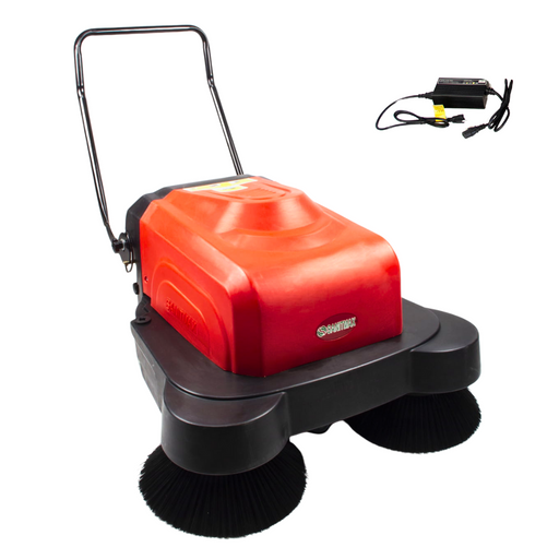 SM1050B 41.3" Battery Powered Walk-behind Floor Sweeper with Water Sprinklers, Triple Brushes