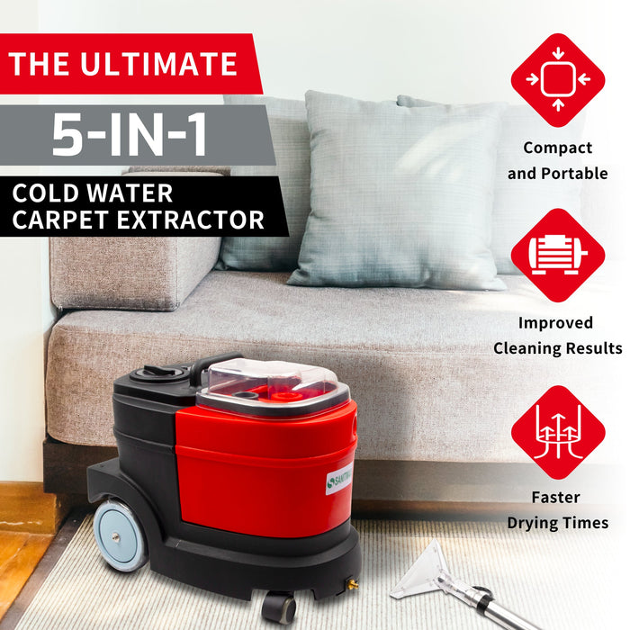 Sanitmax SM04 Cold Water Carpet Extractor, compact and portable, designed for improved cleaning results on carpets and upholstery.