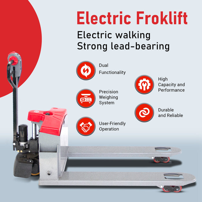 Sunmax Electric Walkie Pallet Truck, 4400 lbs Capacity, 27" Width, Electric Brake