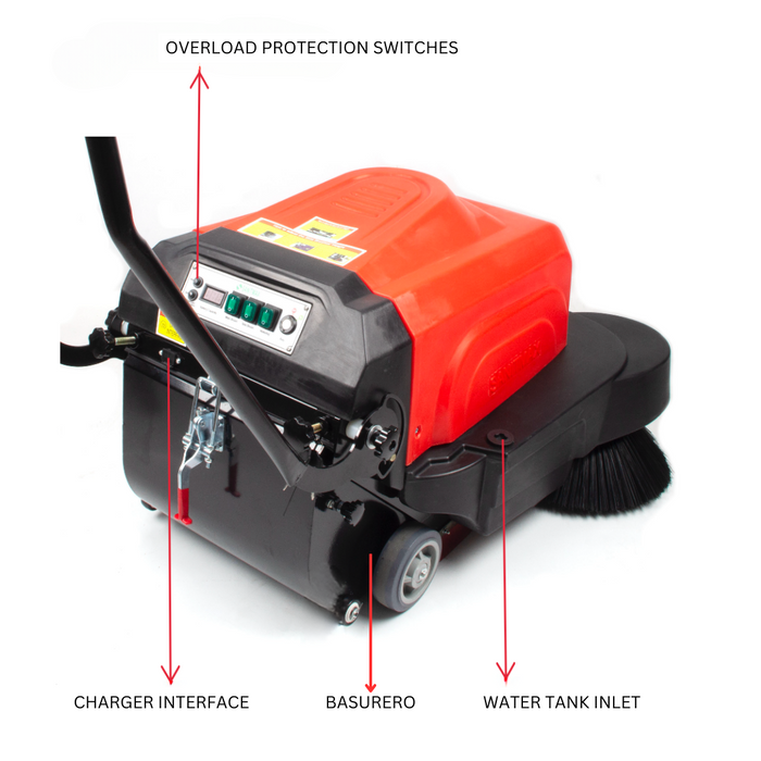 SM1050B 41.3" Battery Powered Walk-behind Floor Sweeper with Water Sprinklers, Triple Brushes