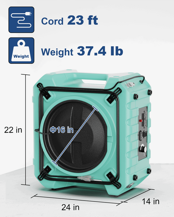 AlorAir PureAiro HEPA Pro 770 Green Industrial Air Scrubber, 3-Stage Filtration System, 550 CFM, GFCI Outlet, Negative Air Machine, Air Cleaner for Water Damage Restoration