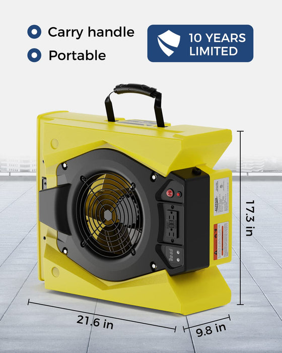 AlorAir® 950 CFM Air Mover with Circuit Breaker and Daisy Chain for Floor Drying Blower Fan | Zeus 900 Yellow