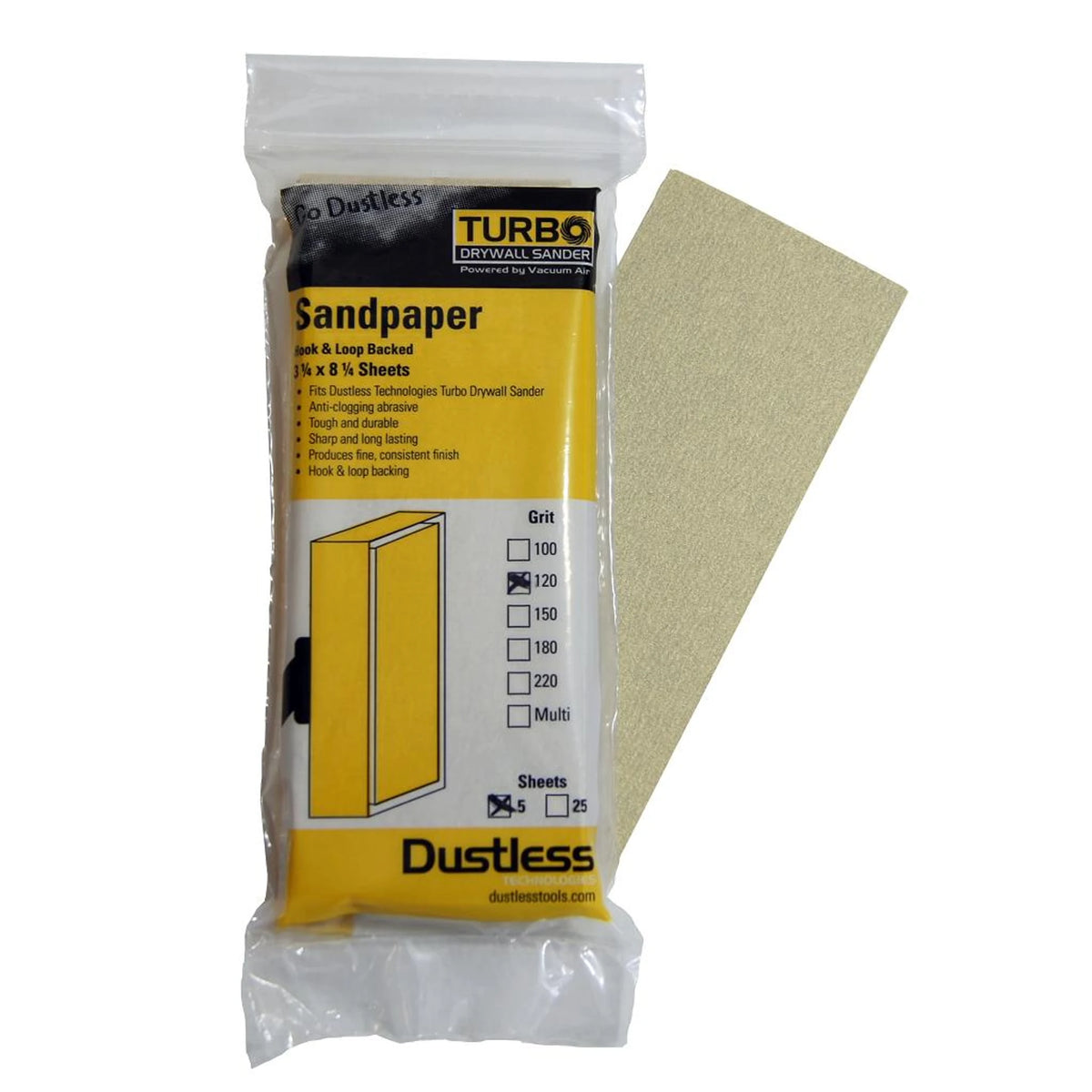 Dustless 54101 Sandpaper 120 Grit 5 Pack – Sanding Discs for Wet/dry vacuums