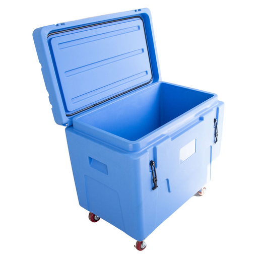 Insulated Dry Ice Storage Container with Lid and Wheels, 11.7 cu ft, 700 lb Pellets, Lightweight