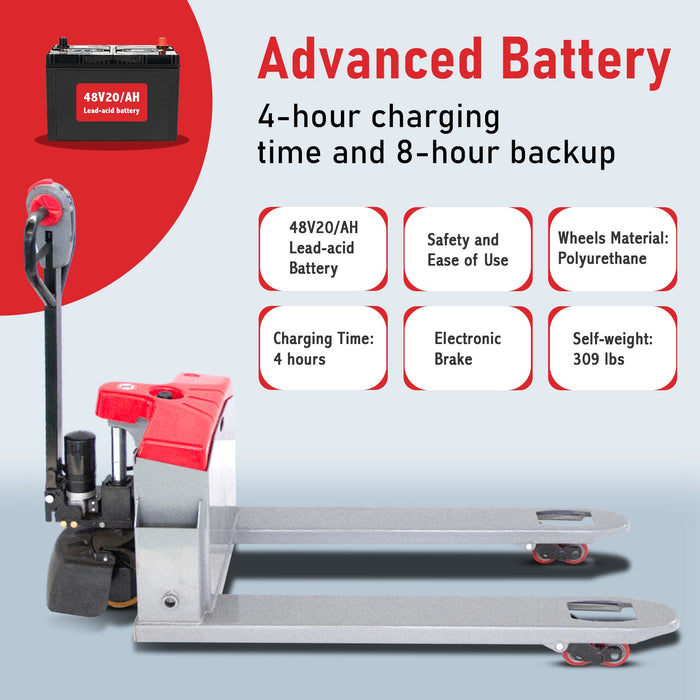 Sunmax Electric Walkie Pallet Truck, 4400 lbs Capacity, 27" Width, Electric Brake