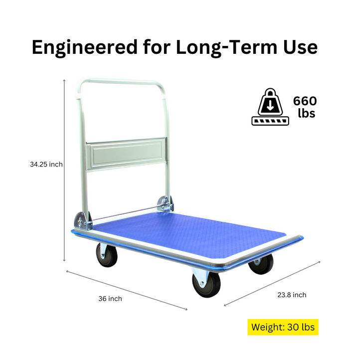 Platform Hand Truck, Push Cart Dolly, Compact & Foldable for Easy Storage and Mobility, 330-660 lb Capacity, 360 Degree Swivel Wheels, Blue