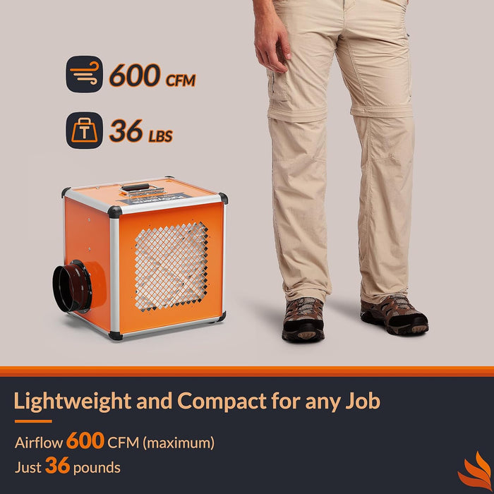 Purisystems 600 CFM Negative Air Scrubber with 5-stage Filtration System, Built-in Ionizer and UV-C Light | HEPA 600 UVIG