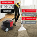 Person using a carpet extractor with a powerful 800W motor for improved cleaning results on a carpet.