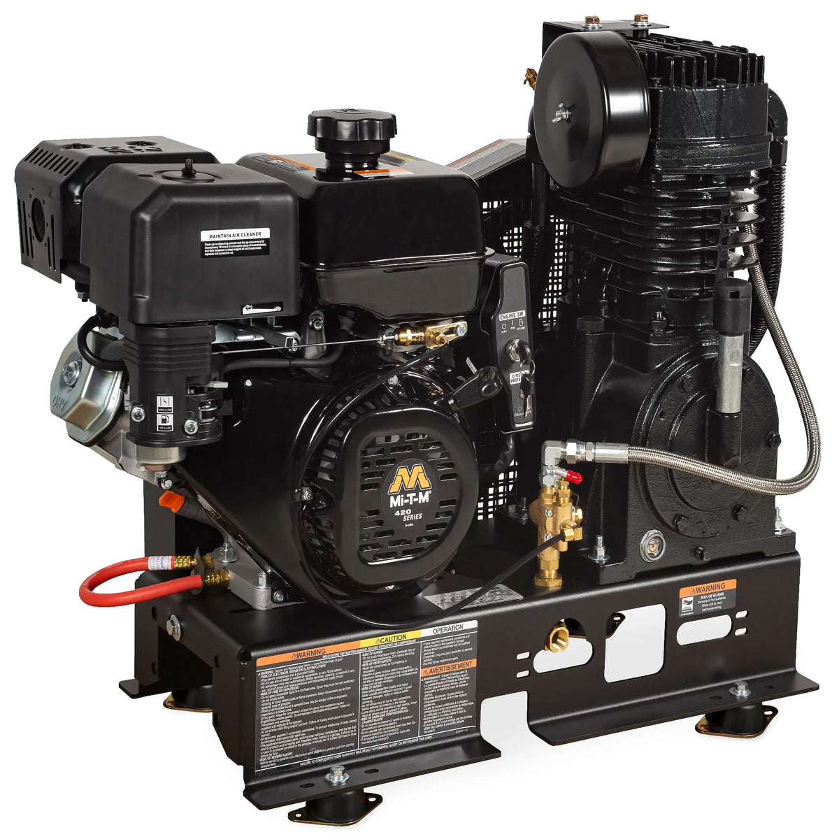 Mi-T-M ABS-14M-B Base-Mount Two-Stage Gasoline Air Compressor – 29 CFM @ 175 PSI, 420cc OHV