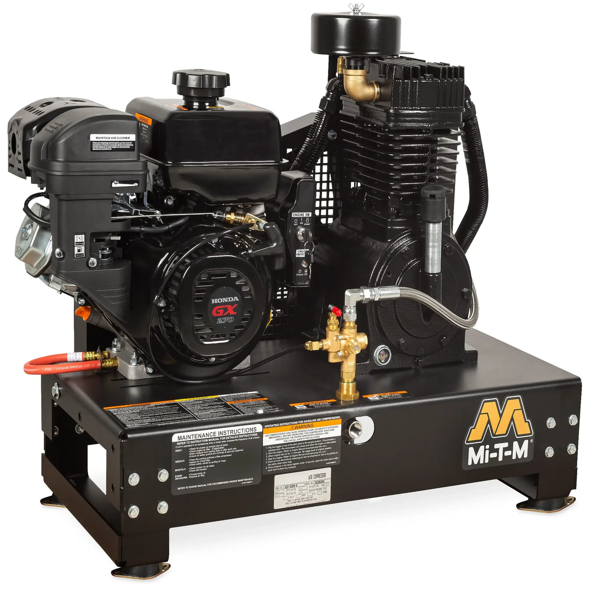 Mi-T-M AM2-SH09-B Base-Mount Two-Stage Gasoline Compressor – 17.2 CFM, Honda GX270
