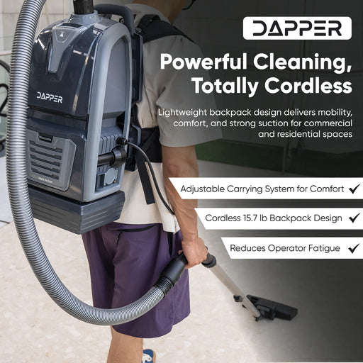 Dapper Supply DP-CVC1142 Cordless Backpack Vacuum & Blower – 36V, 6 Qt, HEPA, 65 dB