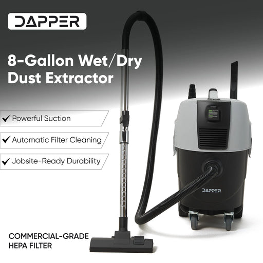 Dapper Supply DP-DE1137 8 Gallon Wet/Dry Dust Extractor/Vacuum with Auto HEPA Filter DP-DE1137 view 2