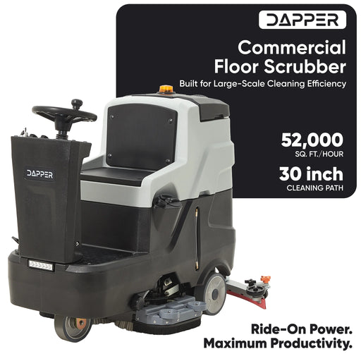 Dapper Supply DP-RAFS1234 Battery Powered Ride-On Commercial Floor Scrubber Machine, 30" Brush, 39" Squeegee, 52,000 Sqft/H, Batteries Included DP-RAFS1234 view 2