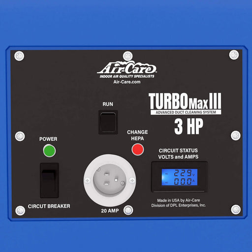 Air-Care TurboMax III negative air duct cleaning machine – control panel
