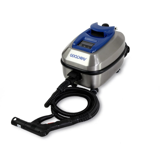Goodway GVC-1250 stainless steel dry steam cleaner – front with steam gun and hose