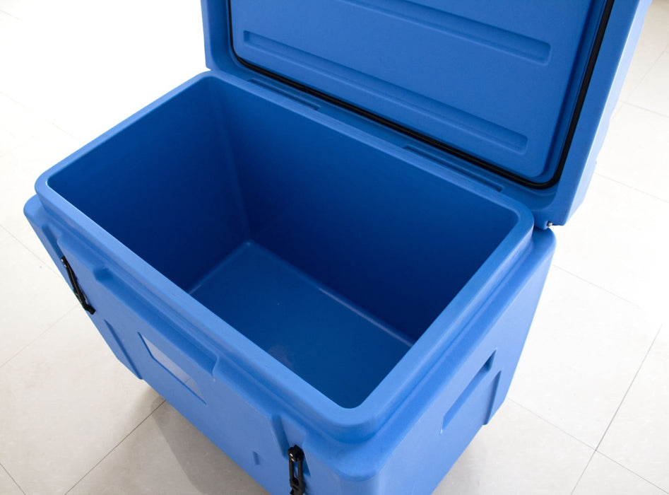 Insulated Dry Ice Storage Container with Lid and Wheels, 11.7 cu ft, 700 lb Pellets, Lightweight