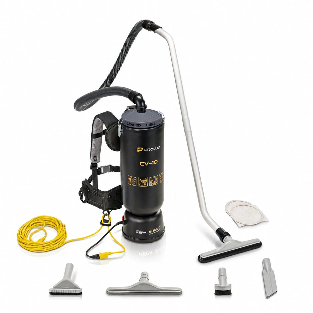Prolux PLC10 10qt Backpack Vacuum - Sealed HEPA, 11 lb, 38mm Tool Kit