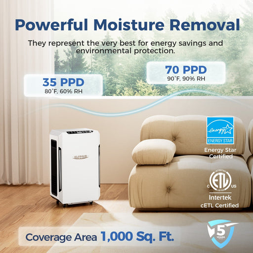 AlorAir® Sentinel Pro 35X | 306 CFM 70 PPD Commercial Dehumidifier for 1,000 Sq. Ft with Pump SLGR Tech for Home Moisture Remove