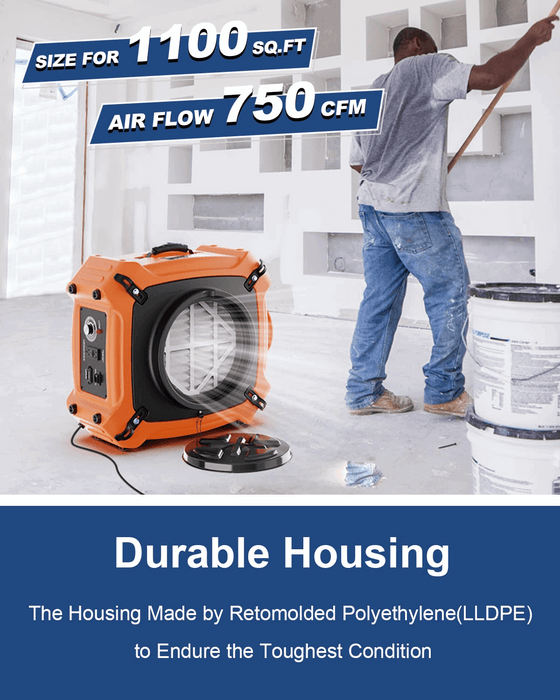 AlorAir PureAiro HEPA Max 970 Professional 3-Stage Filtration Air Scrubber, Negative Machine Air Cleaner with UV-C Light, 750 CFM, Water Damage Restoration for Air Purifier, 10 Years Warranty, Orange