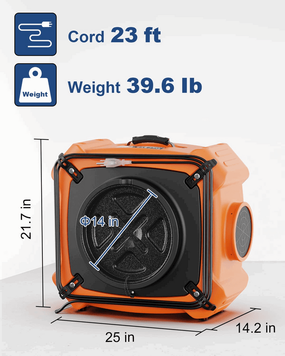 AlorAir PureAiro HEPA Max 970 Professional 3-Stage Filtration Air Scrubber, Negative Machine Air Cleaner with UV-C Light, 750 CFM, Water Damage Restoration for Air Purifier, 10 Years Warranty, Orange