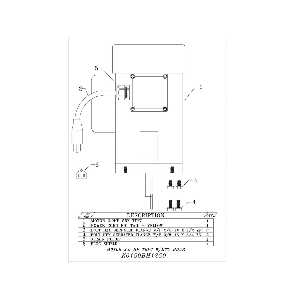 Hawk Enterprises K0150BH1250 2.0 HP AC High Speed Burnisher Motor