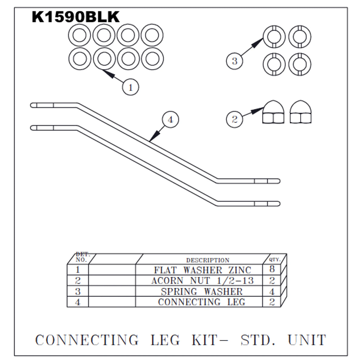 Hawk Enterprises K1590BLK Black Connection Leg Kit for Floor Machines