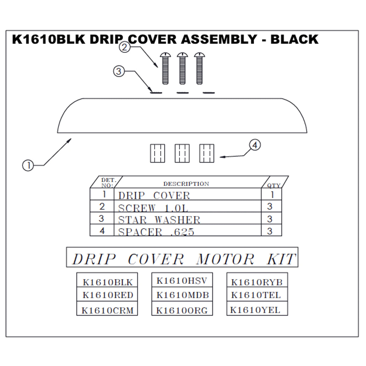 Hawk Enterprises K1610BLK Standard Black Drip Cover Kit with Hardware