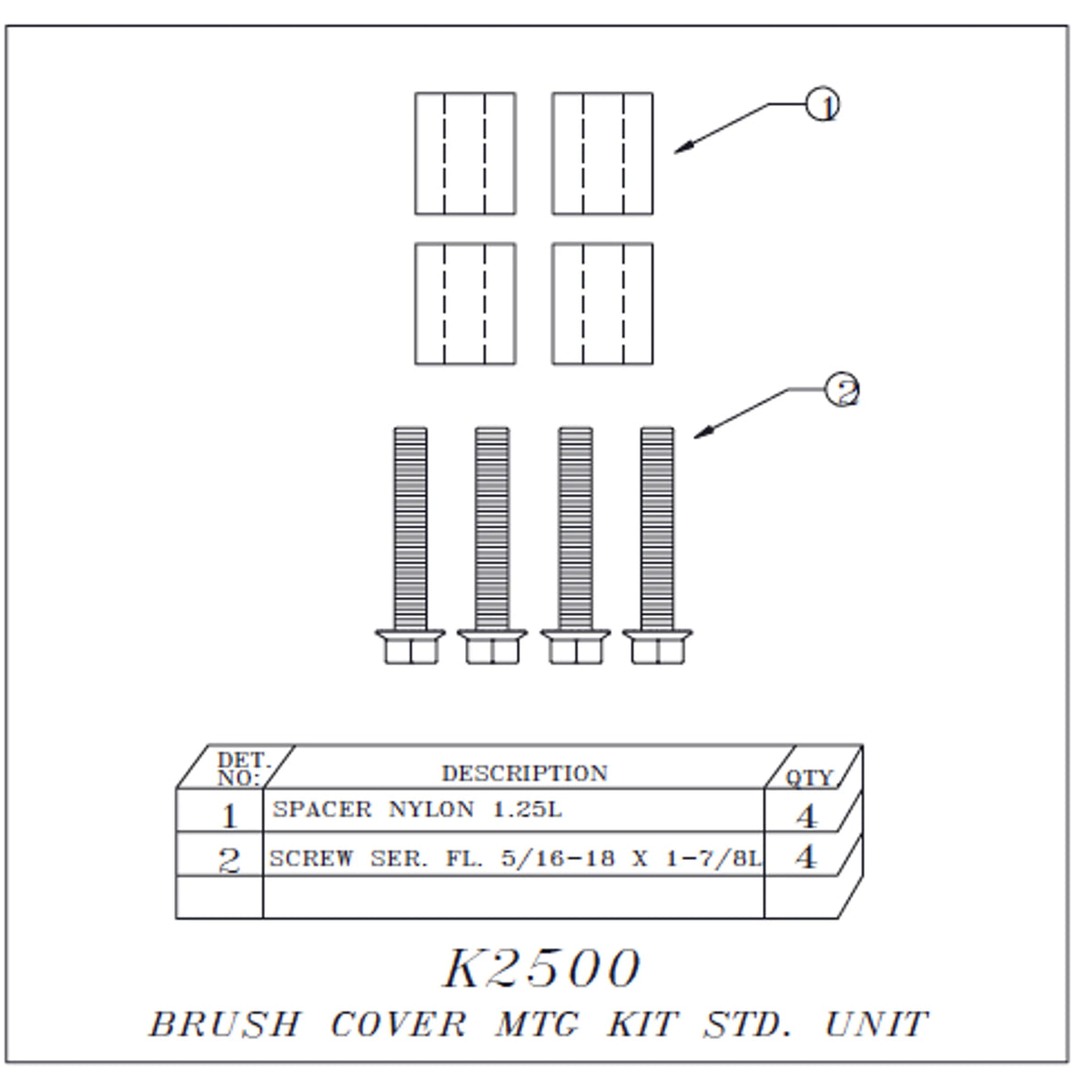 Hawk Enterprises K2500 Brush Cover Mounting Assembly with Spacer & Bolts