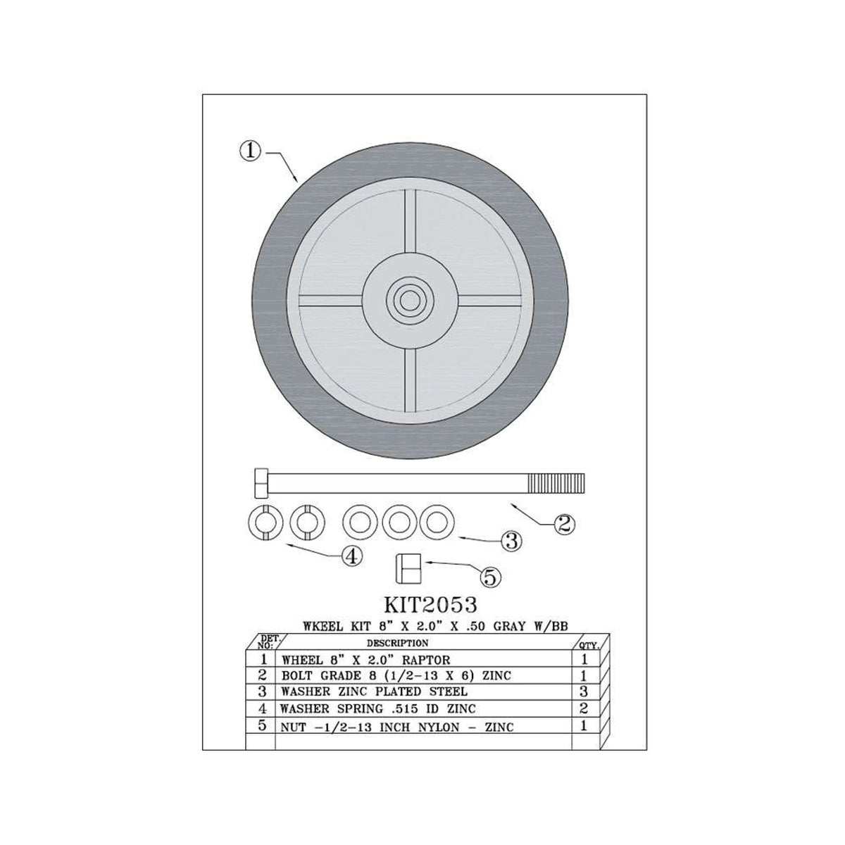 Hawk Enterprises KIT2053 Raptor 8 x 2-Inch Wheel Kit with Hardware