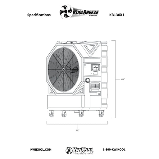 KwiKool KB130X1 KoolBreeze dimensions and specification drawing