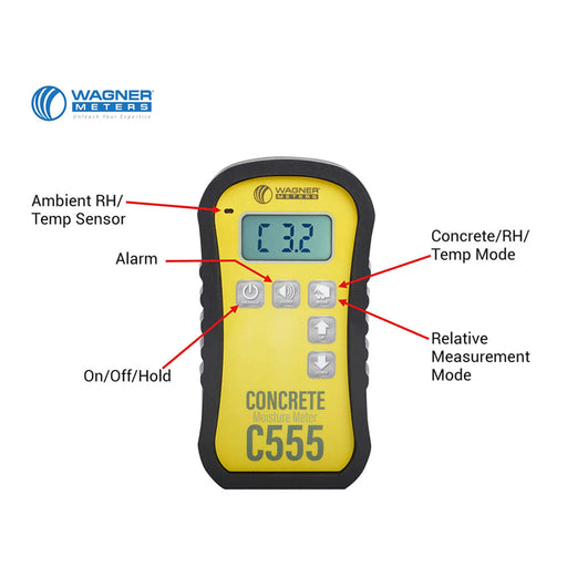 Wagner Meters C555 concrete moisture meter – features diagram
